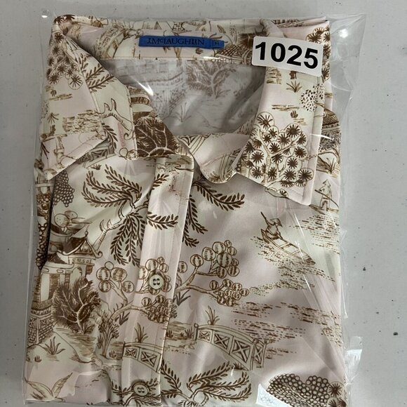 J.McLaughlin Womens M Beige Brown Toile Print Button Up Blouse Catalina Cloth Ar - Picture 12 of 14